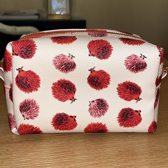 Tory Burch White Hedgehog Zip Makeup Cosmetic Case Bag Never Used Pink Red Gold - Picture 4 of 10